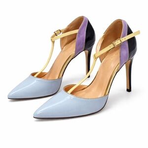 Things || Come Women's Blue Colorblock Pointed Toe T-Strap Pumps Size 7.5